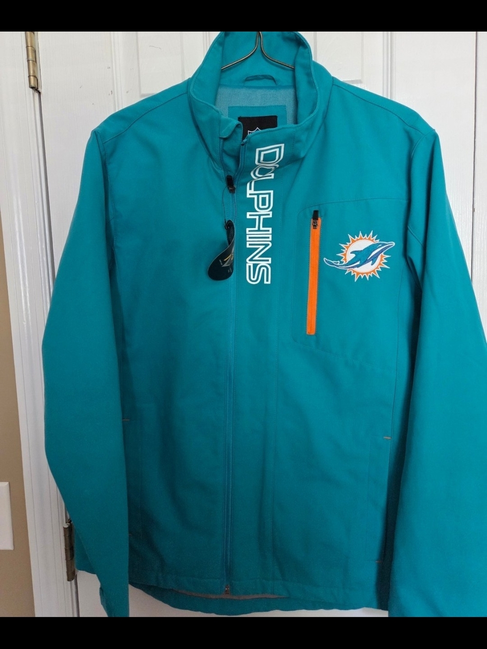 NWT NFL Miami Dolphins Soft Shell 3 layer fully zippered hooded jacket size M